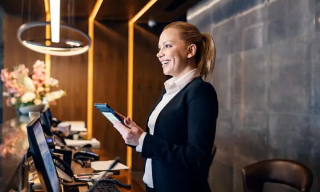 A professional woman at reception
